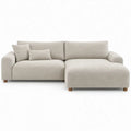 Beige bouclé hoekbank met chaise longue rechts, 250 x 160 x 85 cm