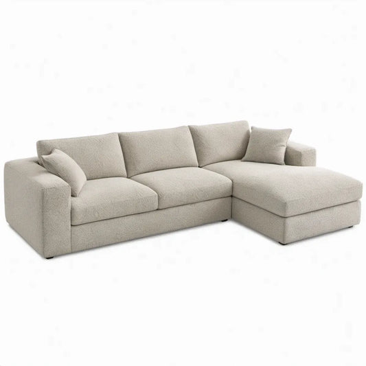 3-zits hoekbank met chaise longue rechts 260 x 160 x 85 cm in crèmekleurige bouclé