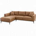 Hoekbank met linker chaise longue 275 x 165 x 85 cm in cognacbruin kunstleer met zwarte stalen poten