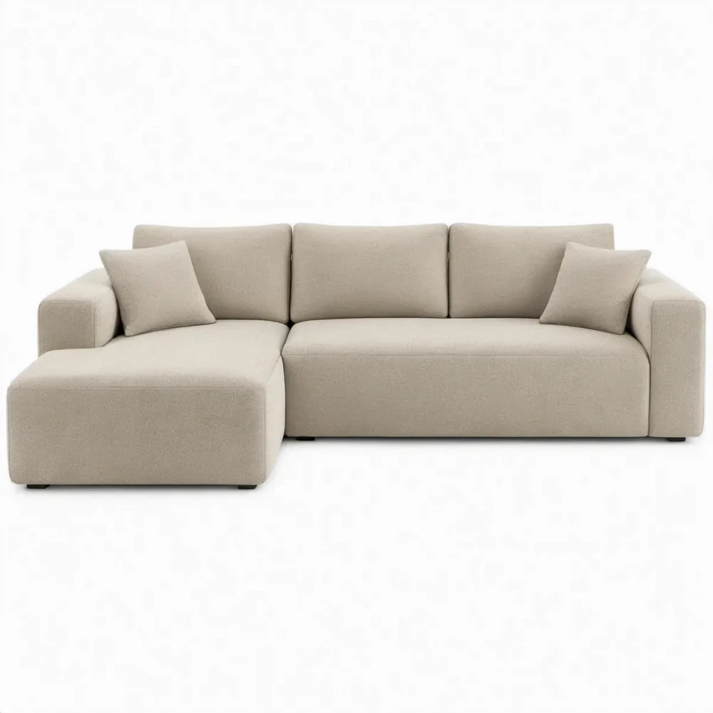 Beige hoekbank met chaise longue links, 260 x 160 x 85 cm
