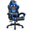 Verstelbare gamingstoel met hoge rugleuning, hoofdsteun en lendenkussen – Blauw/Zwart – 120-130 x 65 x 65 cm