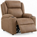 Handmatig verstelbare relaxfauteuil met voetensteun en bekerhouders, bruin microvezelpolyester, 98 x 92 x 104 cm