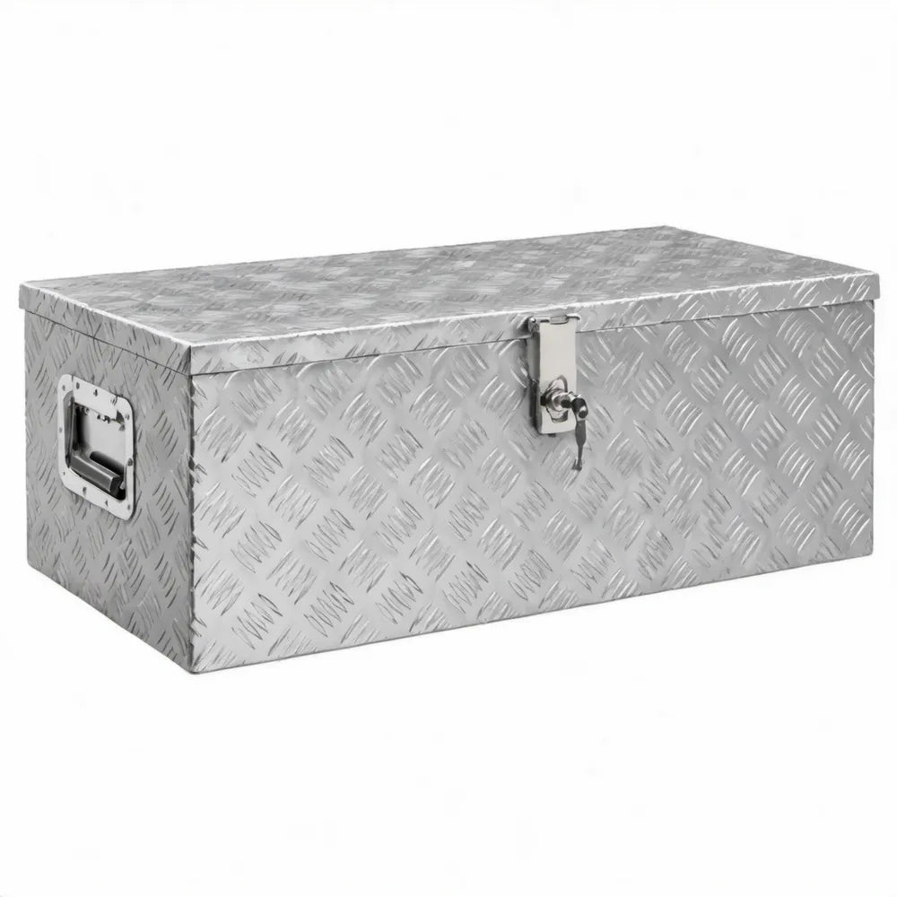 Aluminium kist met slot en draaggrepen, 76 x 36 x 33 cm, zilverkleurig