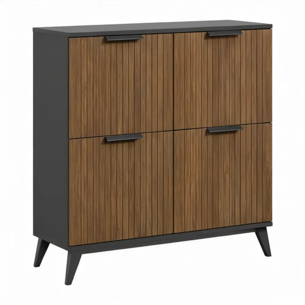 Moderne kast met 4 deuren, walnootbruin/zwart, 90 x 40 x 120 cm