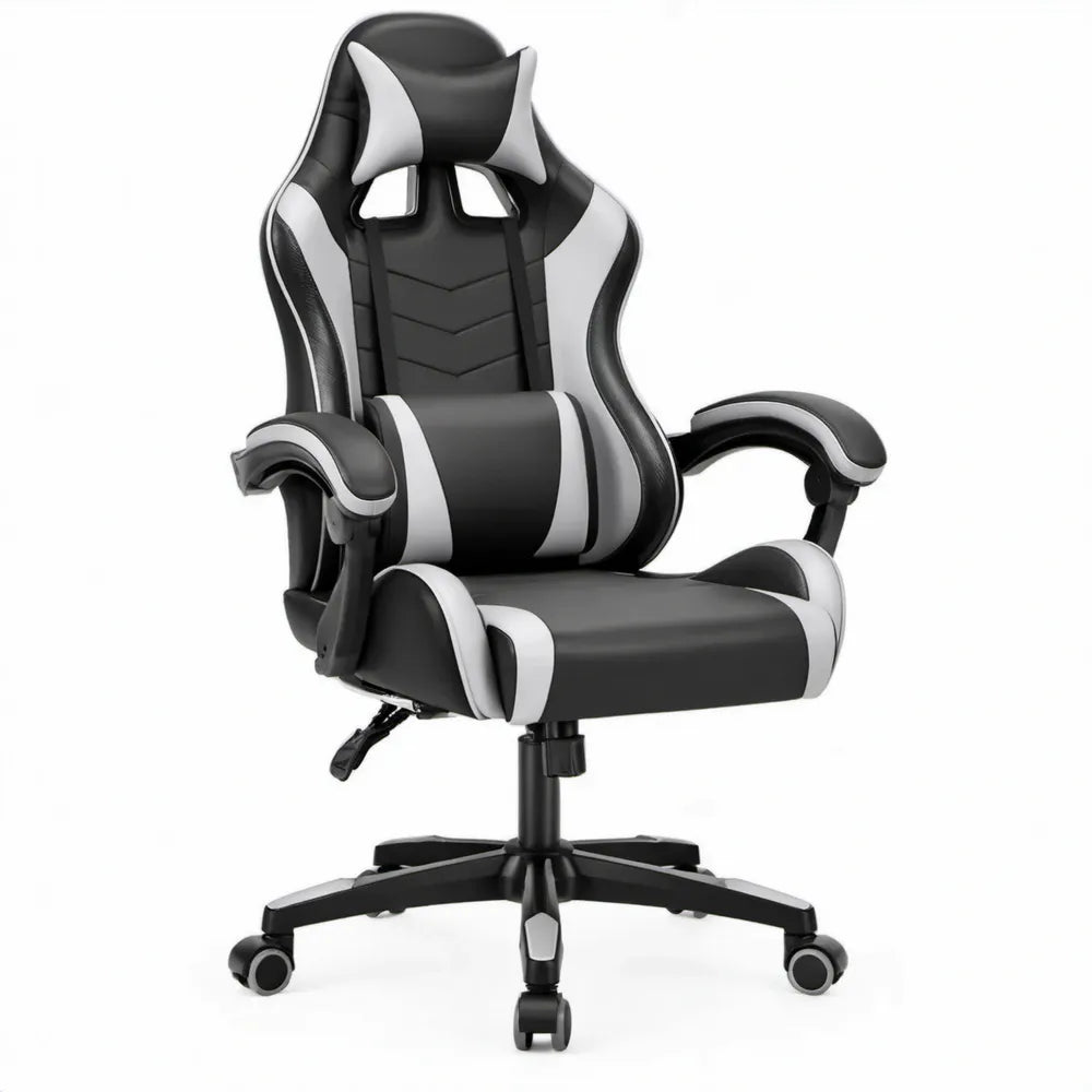 Ergonomische gamingstoel van PU-kunstleer, zwart/wit, 65 x 65 x 118-128 cm