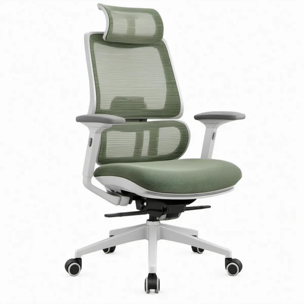 Ergonomische bureaustoel met hoofdsteun, groen/wit/zwart, 65 x 65 x 118-128 cm