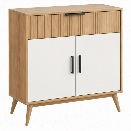 Opbergkast met 2 deuren en lade, 80 x 40 x 100 cm, eikenkleurig/wit