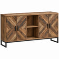 Dressoir van massief acaciahout met 4 deuren en open vakken, 160 x 40 x 80 cm, Bruin/Zwart
