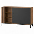 Dressoirkast met 2 deuren en 3 open vakken, 160 x 40 x 90 cm, walnootbruin en donkergrijs