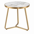 Ronde bijzettafel Ø 50 x 55 cm met wit marmerlookblad en goudkleurig stalen onderstel
