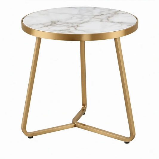 Ronde bijzettafel Ø 50 x 55 cm met wit marmerlookblad en goudkleurig stalen onderstel