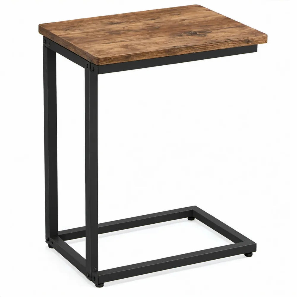 C-vormige bijzettafel 40 x 30 x 60 cm Bruin/Zwart met houtdecor en stalen frame