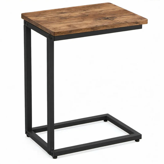 C-vormige bijzettafel 40 x 30 x 60 cm Bruin/Zwart met houtdecor en stalen frame