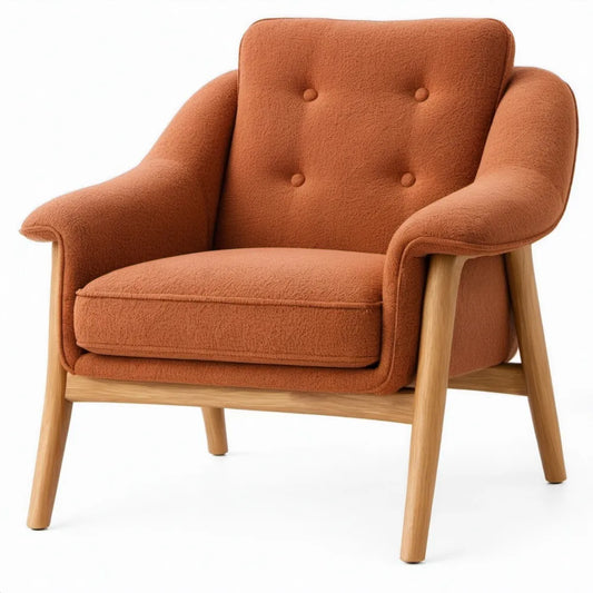 Fauteuil met armleuningen 76 x 82 x 88 cm in terracotta bouclé met beukenhouten poten